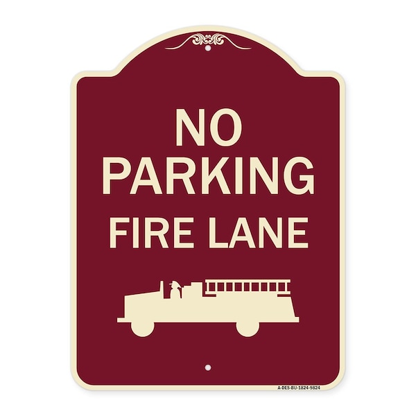 Signmission Designer Series-No Parking Fire Lane, Burgungy Heavy-Gauge Aluminum, 24" x 18", BU-1824-9824 A-DES-BU-1824-9824 - main